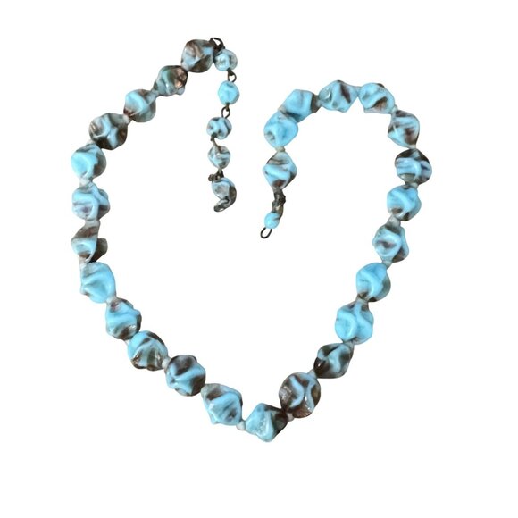 1950 Murano Glass Necklace Aventurine Gold Flecked Turquoise Nugget Beads 14.5" - Picture 1 of 7